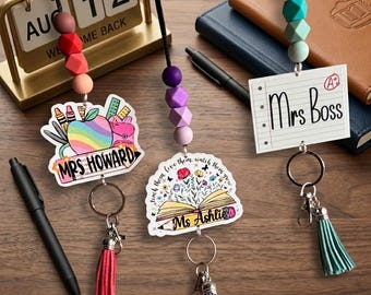Personalized Teacher Lanyard Custom Beaded Silicone Accessory Classroom Identification Badge Holder Tassel Keychain Appreciation Gift Idea