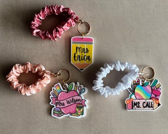 Teacher Keychain Wristlet Strap Accessory Back to School Gift Personalized Educator Appreciation Present Custom Name Charm Acrylic Lanyard