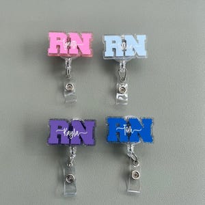 personalized RN badge reel nurse badge reel medical ID holder nurse glitter badge RN gift for new grad registered nurse customized badge