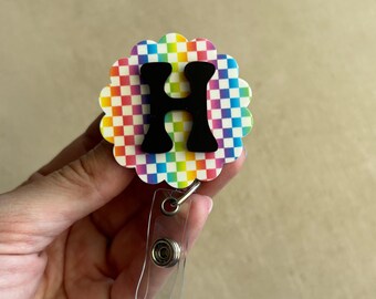 Custom Medical Present for Tech Retractable Clip Badge Reel Scallop letter Radiology CNA RN Pride Month Personalized gift Rainbow Design