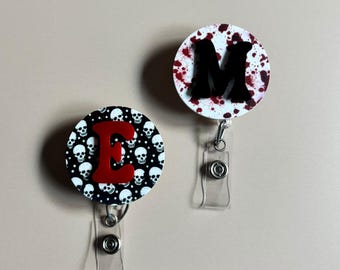 Halloween Monogram Badge Reel Holder Clip On Badge Identification Tag Holder Nurse Office Accessory Holder Retractable Name Badge Clip Skull