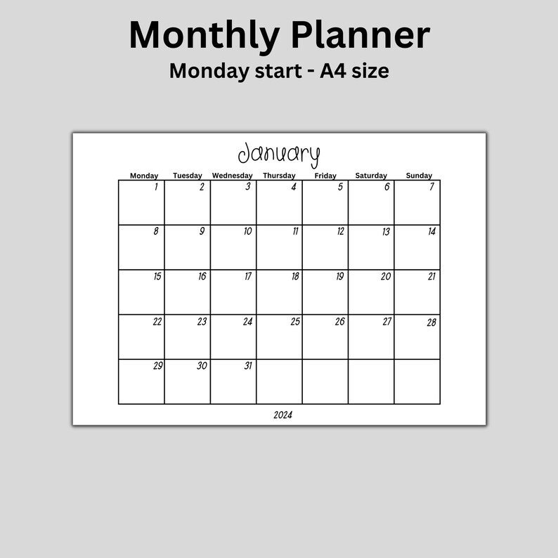 Printable Calendar 2024 Minimalist Simple Calendar US Letter Size & A4