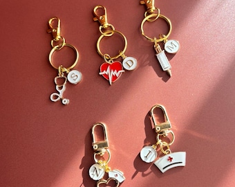 Stethoscope Charm Nursing Student Graduation Gift For Medical Doctors Personalized Charm For Nurse Charm Gold Keychain Syringe Heartbeat