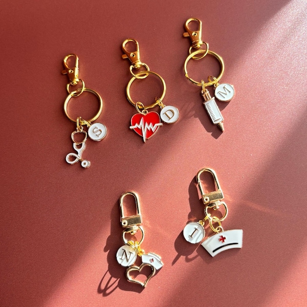 Stethoscope Charm Nursing Student Graduation Gift For Medical Doctors Personalized Charm For Nurse Charm Gold Keychain Syringe Heartbeat