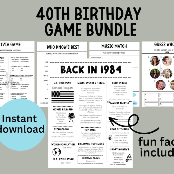 40th birthday game bundle for her game how well do you know her birthday party games for born in 1984 40 year old bday game bundle sleepover