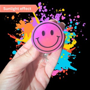Iridescent happy Face Badge Reel Smiling Badge Reel Nurse Badge work Badge Xray Badge Retro Badge Reel Nurse Gift for healthcare worker