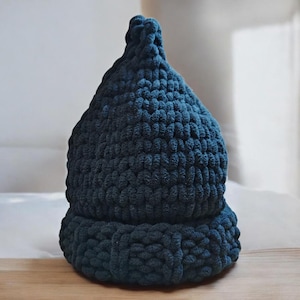 Modello per berretto Alize Puffy Pointed Beanie, berretto lavorato a maglia con filato ad anello (PDF), tutorial per berretto grosso di taglia personalizzata in 1 ora