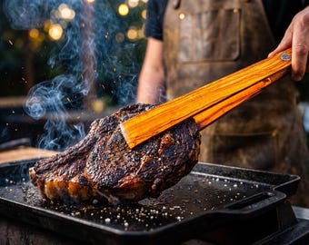 Handmade Olive Wood Kitchen Tongs - 12" Artisan Serving Tongs for Salad & Grill - Safe for Non-Stick - Premium Culinary Gift Made in USA