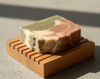 Minimal Wooden Soap Dish, Handmade Wood Soap Holder with Drain Slots, Natural Bathroom & Kitchen Accessory