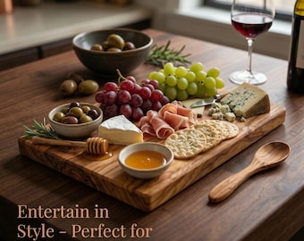 Handgefertigtes Charcuterie-Brett aus Olivenholz 40 cm | Große rustikale Servierplatte | Rustikale Servierplatte |