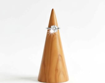 Minimal Wooden Ring Holder Cone, Handmade Wood Ring Stand for Engagement Wedding Rings, Modern Jewelry Display