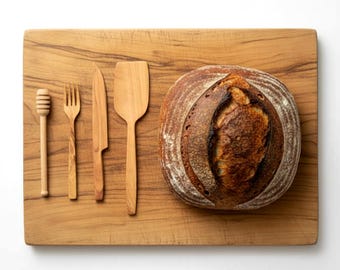 Zestaw ręcznie robionych drewnianych przyborów kuchennych, zestaw szpatułek i łyżek z naturalnego drewna, ekologiczne narzędzia kuchenne, rustykalny prezent kuchenny