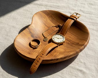 Bandeja de madera orgánica hecha a mano: cuenco ondulado de madera maciza para llaves, joyas, artículos de escritorio y decoración minimalista para el hogar.