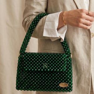 Emerald Green Crystal Beaded Handbag | Handmade Luxury Evening Bag | Artisan Statement Purse | Elegant Wedding & Party Clutch