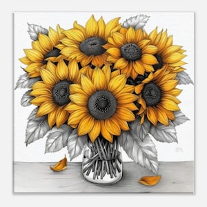 Affiche Numérique Bouquet de Tournesols Déco Murale Déco Bohème à Imprimer イラストレーション ブーケ ドゥ トゥルヌソル – Art Floral à Imprimer