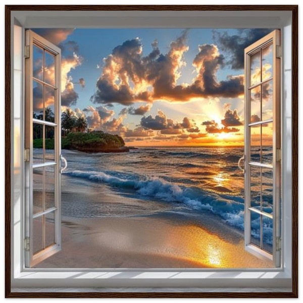 Trompe l'oeil - Wooden Framed Poster - Holiday at the Beach