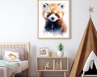 Watercolor Red Panda Digital Print – Instant Download -