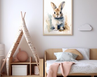 Watercolor Bunny Print, Nursery Wall Art (Digital Download)