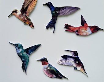Hummingbird 2 buttons - set of 6