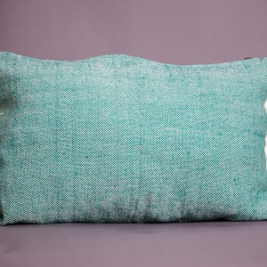 Handmade Moroccan Turquoise Pillow with Cream Fringe – Boho Home Decor