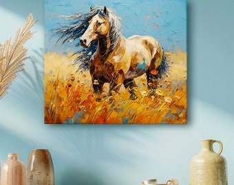 Impression sur toile Mustang sauvage - art mural amateur de chevaux - cadeau pour amateur d'art - décoration western - décoration d'intérieur