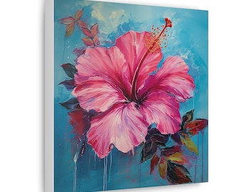 Impression sur toile magnifique hibiscus - art mural nature - cadeau pour amateur de fleurs - décoration florale - décoration de bureau à domicile - 6 x 6, 10 x 10, 12 x 12, 16 x 16