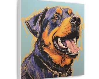 Happy Rottweiler Art Print - Smiling Dog Portrait Canvas - Dog Lover Gift - Wall Decor - Home Decor