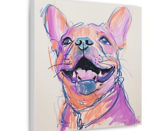 Happy French Bulldog Art Print - Smiling Dog Portrait Canvas - Dog Lover Gift - Wall Decor - Home Decor