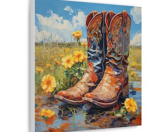 Impression de toile de bottes de cowboy - art mural d'amant de cheval - cadeau d'amant de cowboy - déco western - décoration d'intérieur