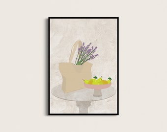 Lavender Pear Still Life Instant Download Art Print, French Country Printable Poster