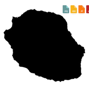 Puede incluir: Una silueta negra de la isla de Niue, una pequeña nación insular en el Océano Pacífico Sur.