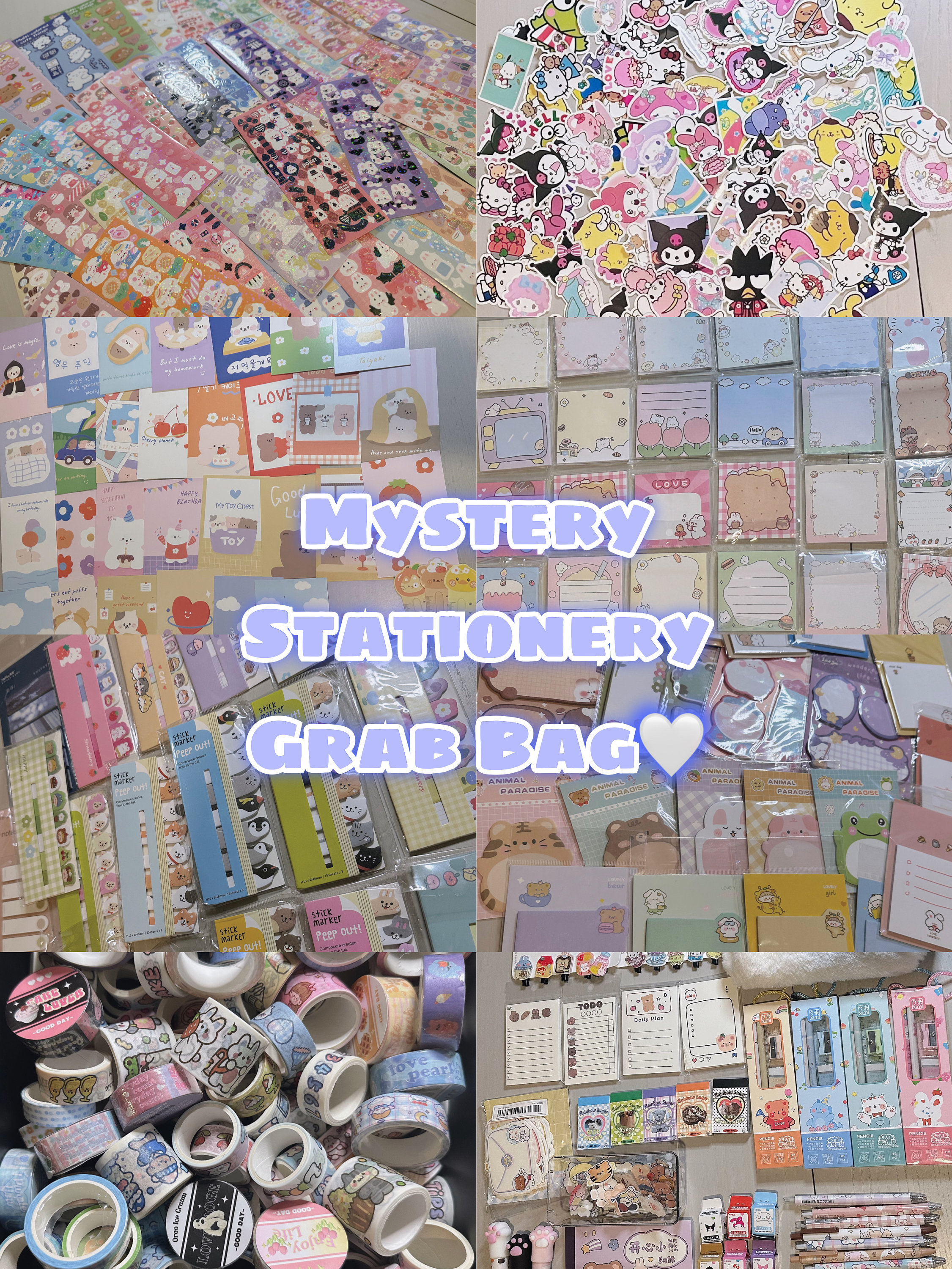 Kawaii Mystery Stationery Box Grab Bag Stickers Pencil Cases Washi