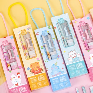 Kawaii Pencil Shape Erasers Cute Rubber Pencil Erasers Korean Stationery  Kids Writing Supplies Correction Tools School