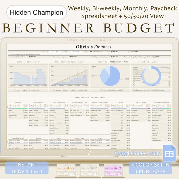 Beginner Budget Spreadsheet Google Sheets Monthly Budget Spreadsheet Weekly Bi-weekly Paycheck Spreadsheet Budget Template Money Planner