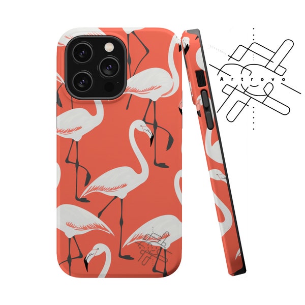 Flamingo Silhouettes - Slim, Tough, and MagSafe Phone Case in Gloss for iPhone and Samsung Models, Flamingo Phone Case