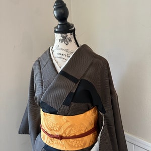 Kimono and Obi 3 pc set  - Authentic Japanese Silk Kimono “tsumugi”, Nagoya obi and Obijime