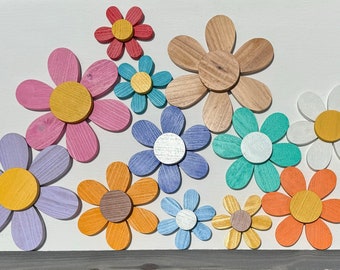 Fleurs en bois pour la maison et le jardin Fleurs murales, art de la cour, fleurs peintes, décoration pour chambre d'enfants, cadeau fête des mères, décoration de Pâques, véranda pour terrasse, décoration printanière