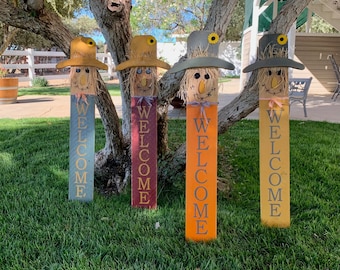 Fall Scarecrow Porch Sign Fall Welcome Sign Painted Wood Scarecrow Patio Décor Fall Décor Handmade Welcome Sign Halloween Decoration