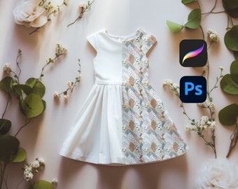 Kids Dress mock-up Photoshop mockup Procreate mockup Realistic Childrens clothing mock-up Realistic Dress mockup Baby Smock Dress