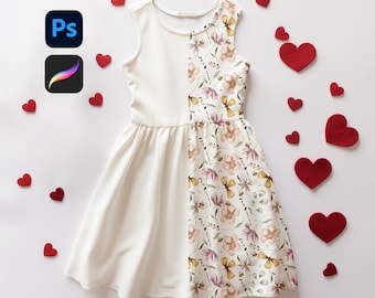 Kids Valentines Day Dress mock-up Photoshop mockup Procreate mockup Realistic Childrens clothing mock-up Realistic Dress mockup Baby Dress