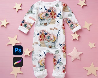 Baby Sleepsuit Mockup Baby Coverall Mockup Seamless Pattern Mockup Baby Clothes Mockup Procreate Mockup Photoshop Mockup
