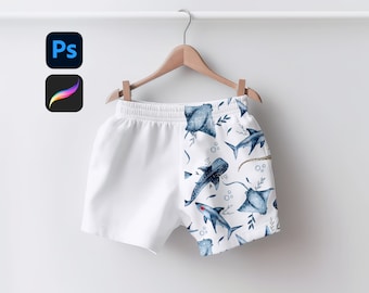Kids Shorts Mockup Photoshop mock-up Procreate mockup Kids bummies mockup swimming trunks Realistic Shorts mockup Baby Shorts Mockup