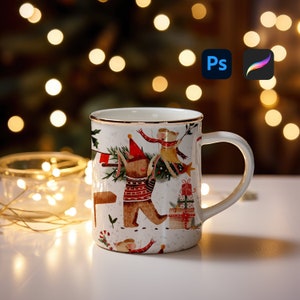 Seamless Pattern Christmas Mug Mockup Photoshop mockup Procreate mockup Full wrap view mockup Realistic Mug Mockup Blank Mug Mockup
