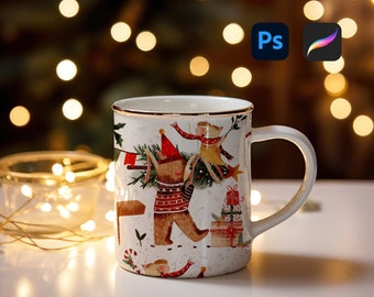 Seamless Pattern Christmas Mug Mockup Photoshop mockup Procreate mockup Full wrap view mockup Realistic Mug Mockup Blank Mug Mockup