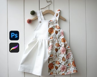 Girls Pinafore Dress Mockup Kids Clothing Mock-up Childrens Dress Mockup Seamless Pattern Mockup Procreate Mockup Photoshop Mockup Baby