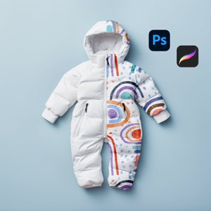Kids Snow Suit mock-up Photoshop mockup Procreate mockup Realistic Childrens clothing mock-up Waterproof Suit mockup Baby Puddle Suit