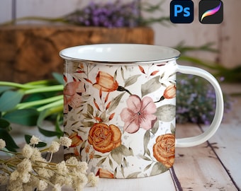 Seamless Pattern Mug Mockup Photoshop mockup Procreate mockup Full wrap view mockup Realistic Mug Mockup Blank Mug Mockup