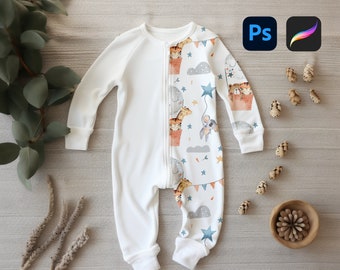 Baby Zipped Coverall Mockup Baby Sleepsuit Mockup Seamless Pattern Mockup Procreate Mockup Photoshop Mockup