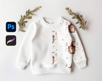 Kids Sweatshirt Mockup Kids Clothing Mock-up Childrens Jumper Mockup Seamless Pattern Mockup Procreate Mockup Photoshop Mockup Baby