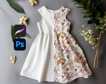 Kids Dress mock-up Photoshop mockup Procreate mockup Realistic Children's clothing mock-up Realistic Dress mockup Toddler dress mockup